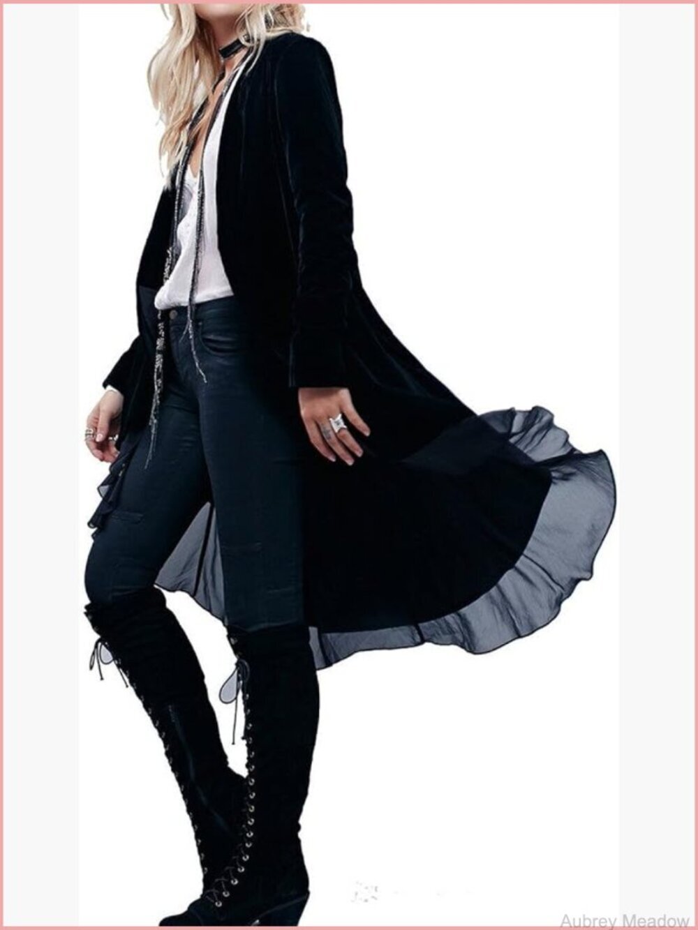 Womens Ruffled Asymmetric Long Velvet Blazer Coat Casual Jacket